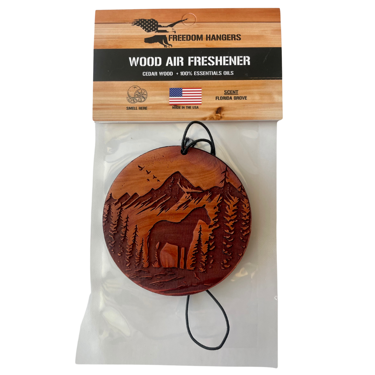 The Mountain Horse Air Freshener - Made from real cedar wood in the USA